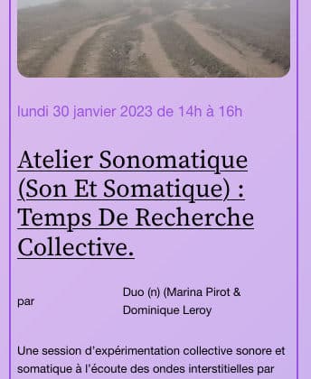 Atelier sonomatique (son et somatique) : temps de recherche collective